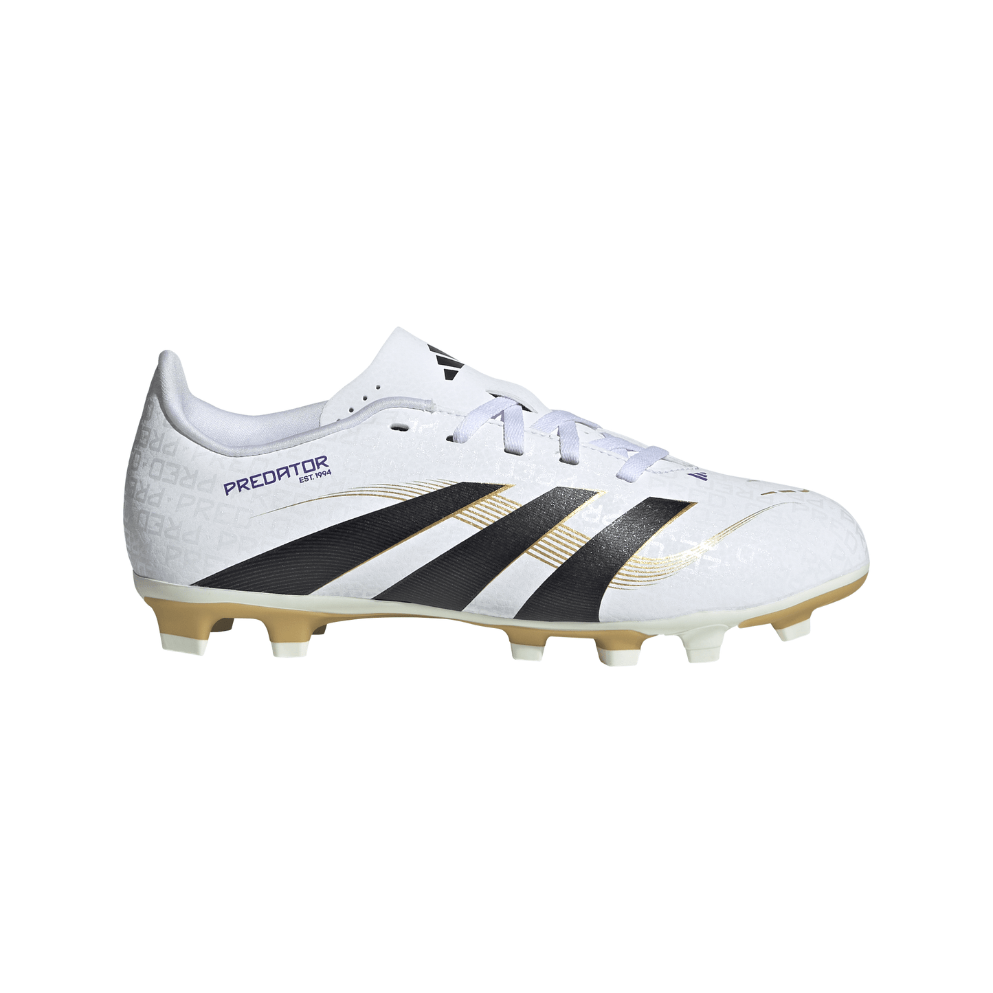 Adidas Junior Predator Club FG Firm Ground Soccer Cleat - Cloud White/Core Black/Gold Metallic