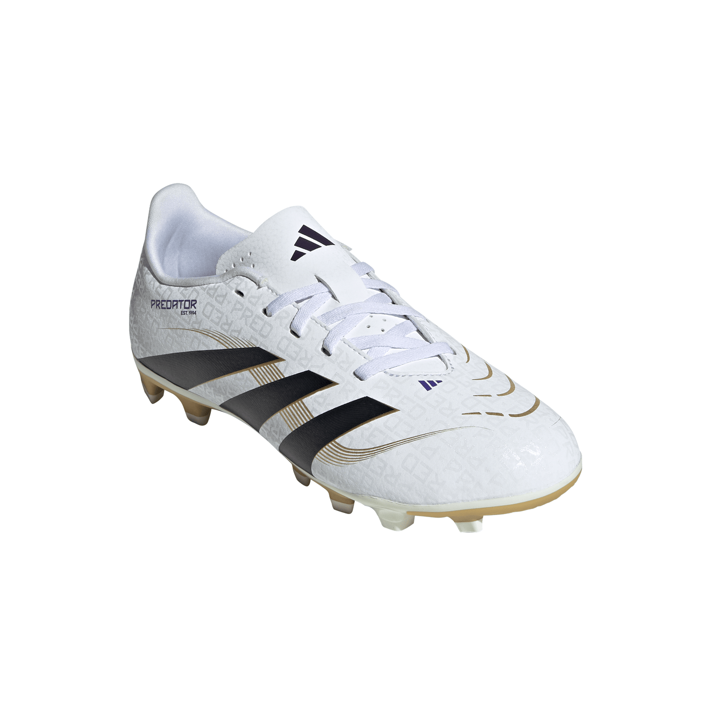 Adidas Junior Predator Club FG Firm Ground Soccer Cleat - Cloud White/Core Black/Gold Metallic