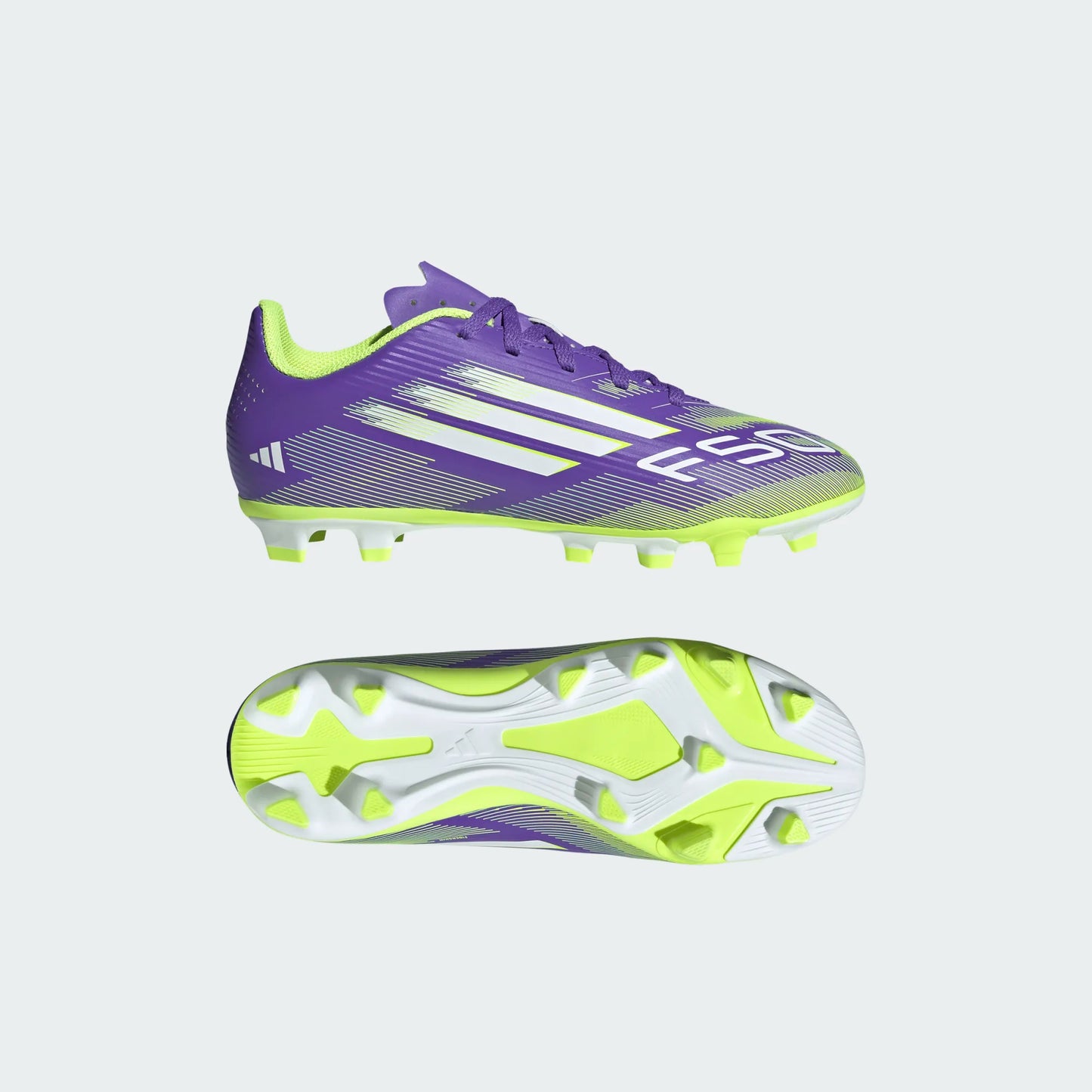 Adidas Junior F50 Club FG Firm Ground Soccer Cleat - Purple Rush/Cloud White/Lucid Lemon
