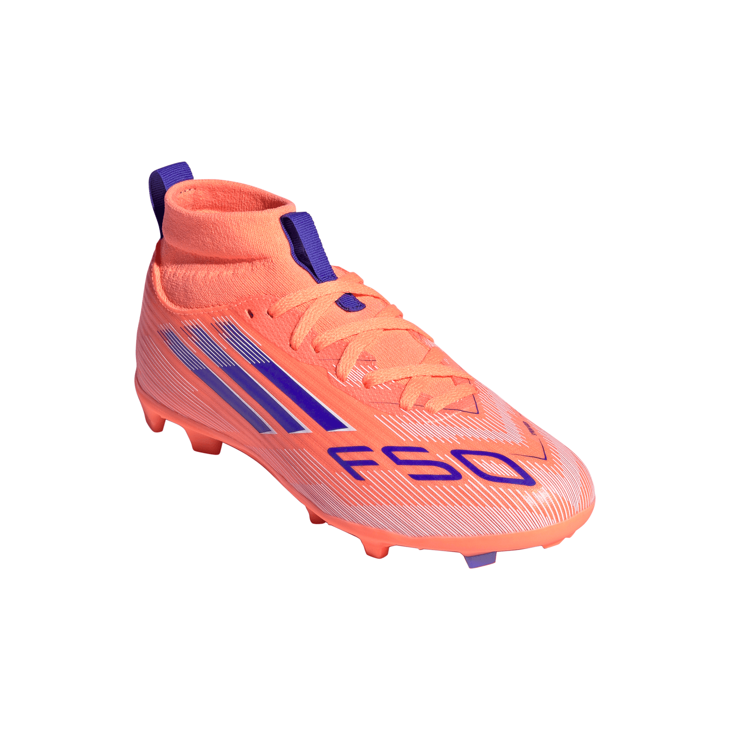 Adidas Junior F50 League Mid FG/AG Firm Ground Soccer Cleat - Beam Orange/Lucid Blue/Cloud White