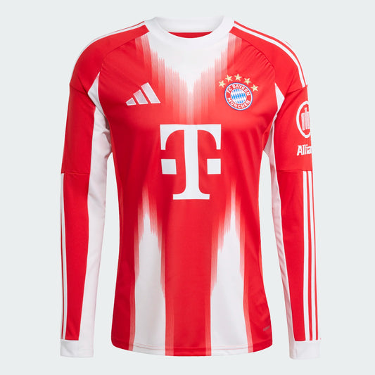 Men's Replica Adidas Bayern Munich FC Long Sleeve Home Jersey 25/26