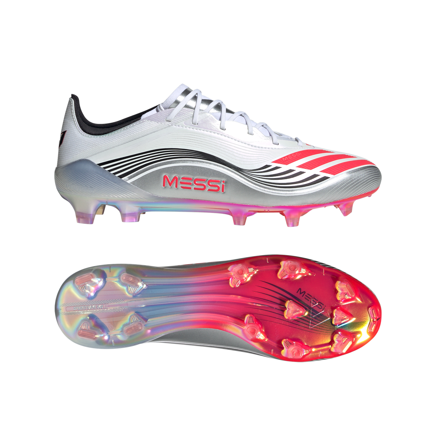 adidas F50 Elite Messi FG Firm Ground Soccer Cleat - Cloud White/Lucid Red/Silver Metallic