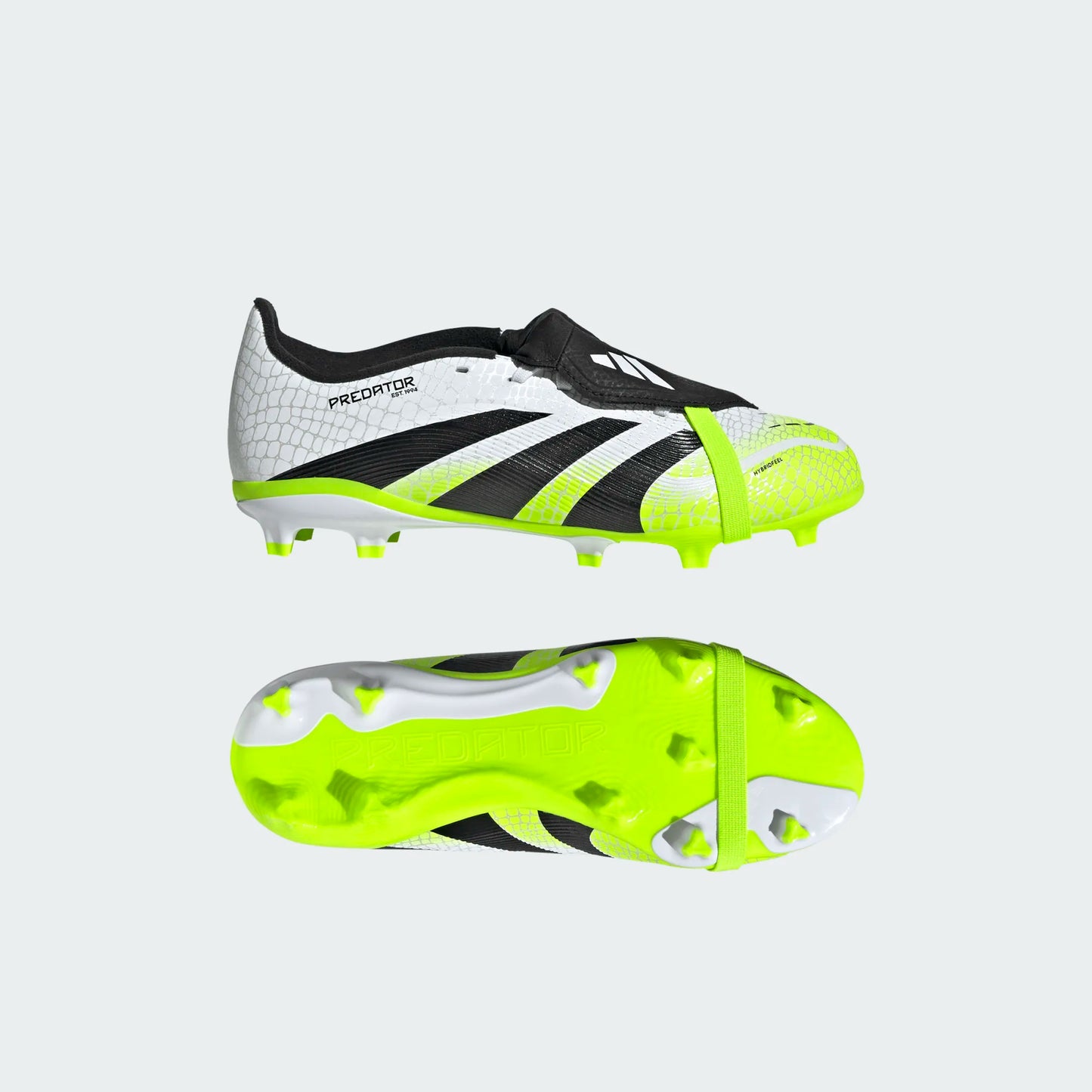 Adidas Junior Predator League FT Foldable Tongue FG Firm Ground Soccer Cleat - Cloud White/Core Black/Lucid Lemon
