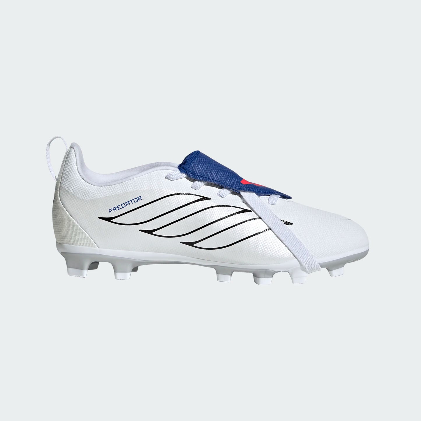 Adidas Junior Predator Club FT EL FG Firm Ground Soccer Cleat - Cloud White/Zero Metallic/Royal Blue