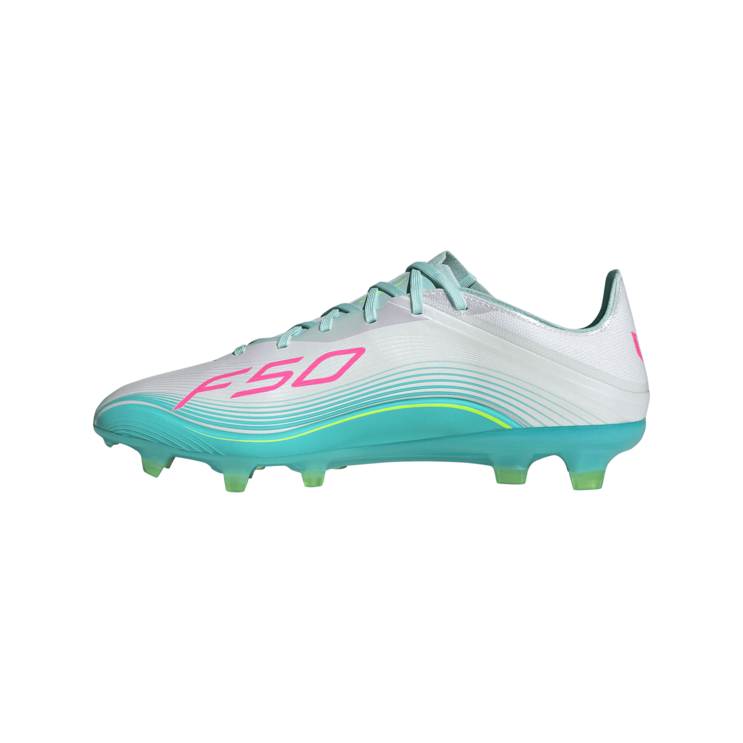 Adidas F50 Messi Pro FG Firm Ground Soccer Cleat - Cloud White/Lucid Pink/Flash Aqua