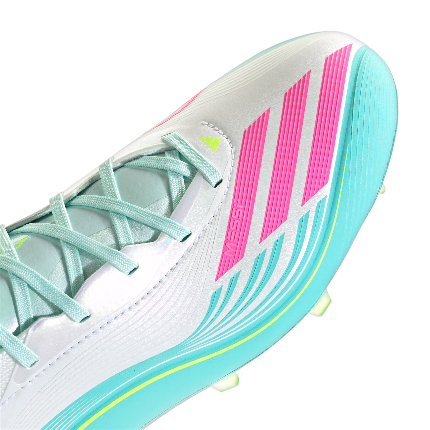 Adidas F50 Messi Pro FG Firm Ground Soccer Cleat - Cloud White/Lucid Pink/Flash Aqua