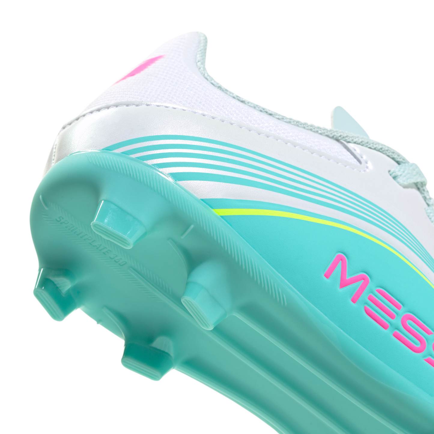 Adidas Junior Messi F50 League FG Firm Ground Soccer Cleat - Cloud White/Lucid Pink/Flash Aqua