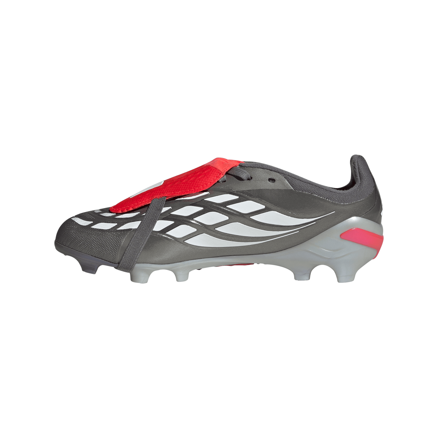 adidas Predator Elite FT FG Junior Fold-Tongue Firm Ground Soccer Cleat- Iron Metallic / Zero Metalic / Lucid Red