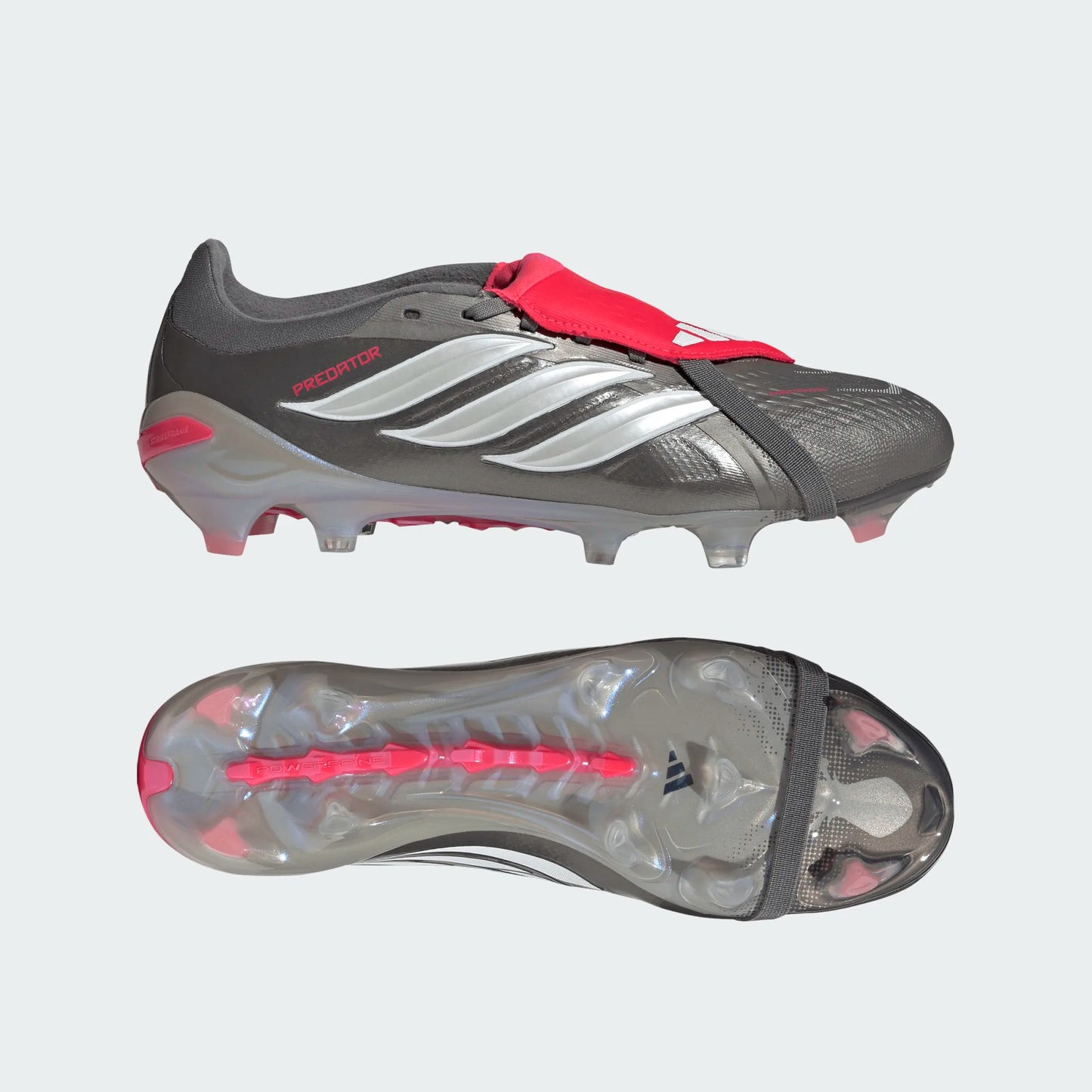 Adidas Predator Pro Fold Tongue FT FG Firm Ground Soccer Cleat - Iron Metallic/Zero Metallic/Lucid Red