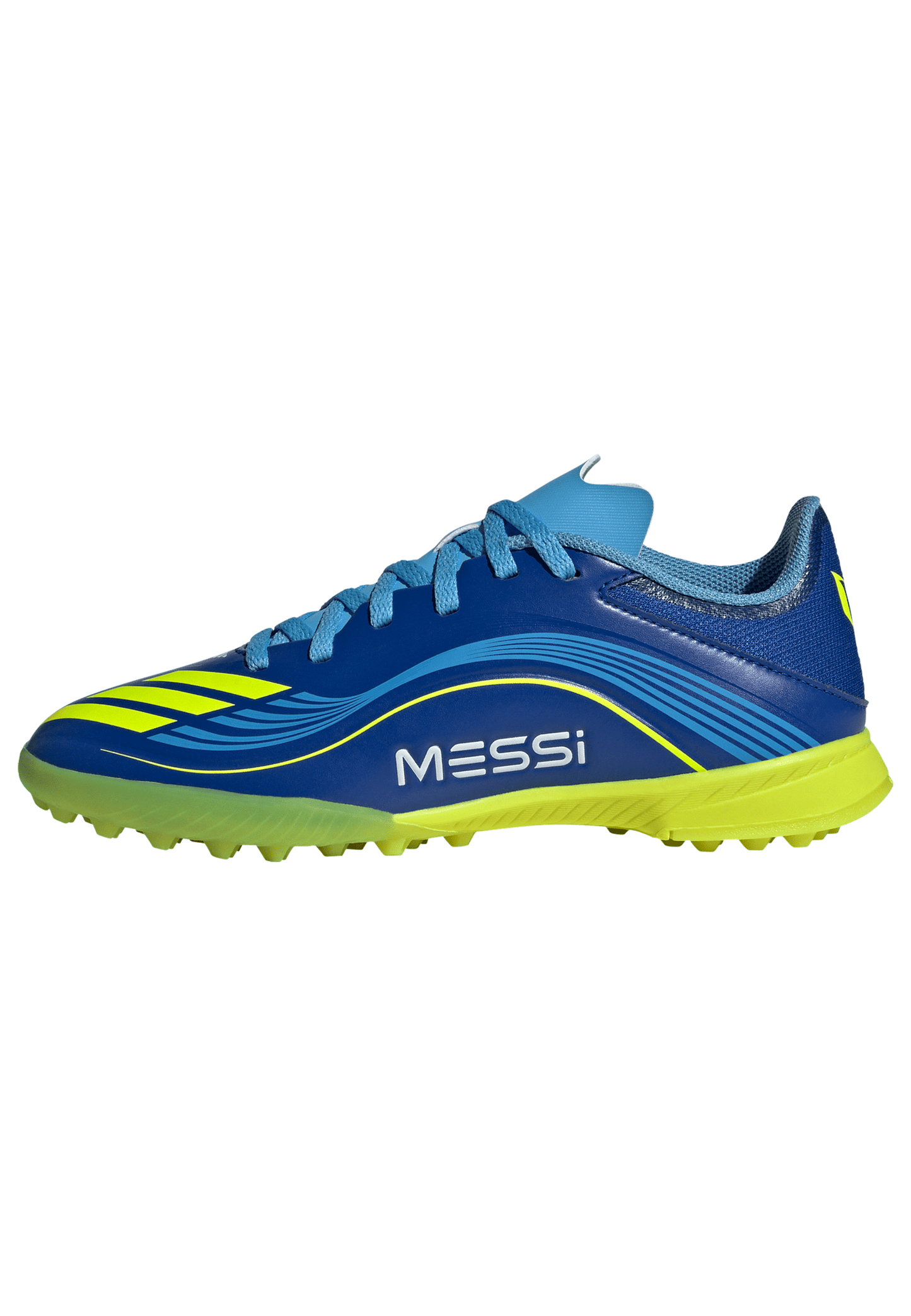 adidas Messi F50 League Junior TF Turf Soccer Cleats- Team Royal Blue/Solar Yellow/Semi Blue Burst