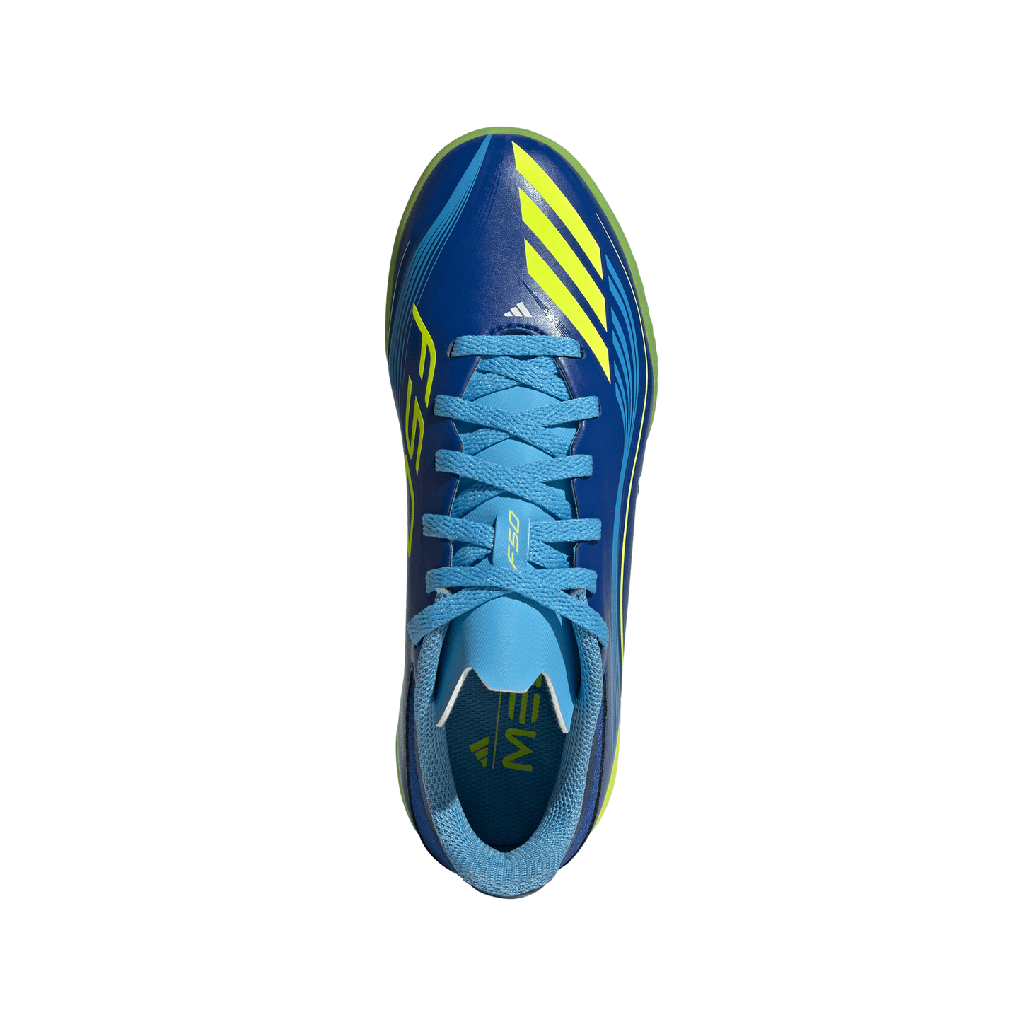 adidas Messi F50 League Junior TF Turf Soccer Cleats- Team Royal Blue/Solar Yellow/Semi Blue Burst