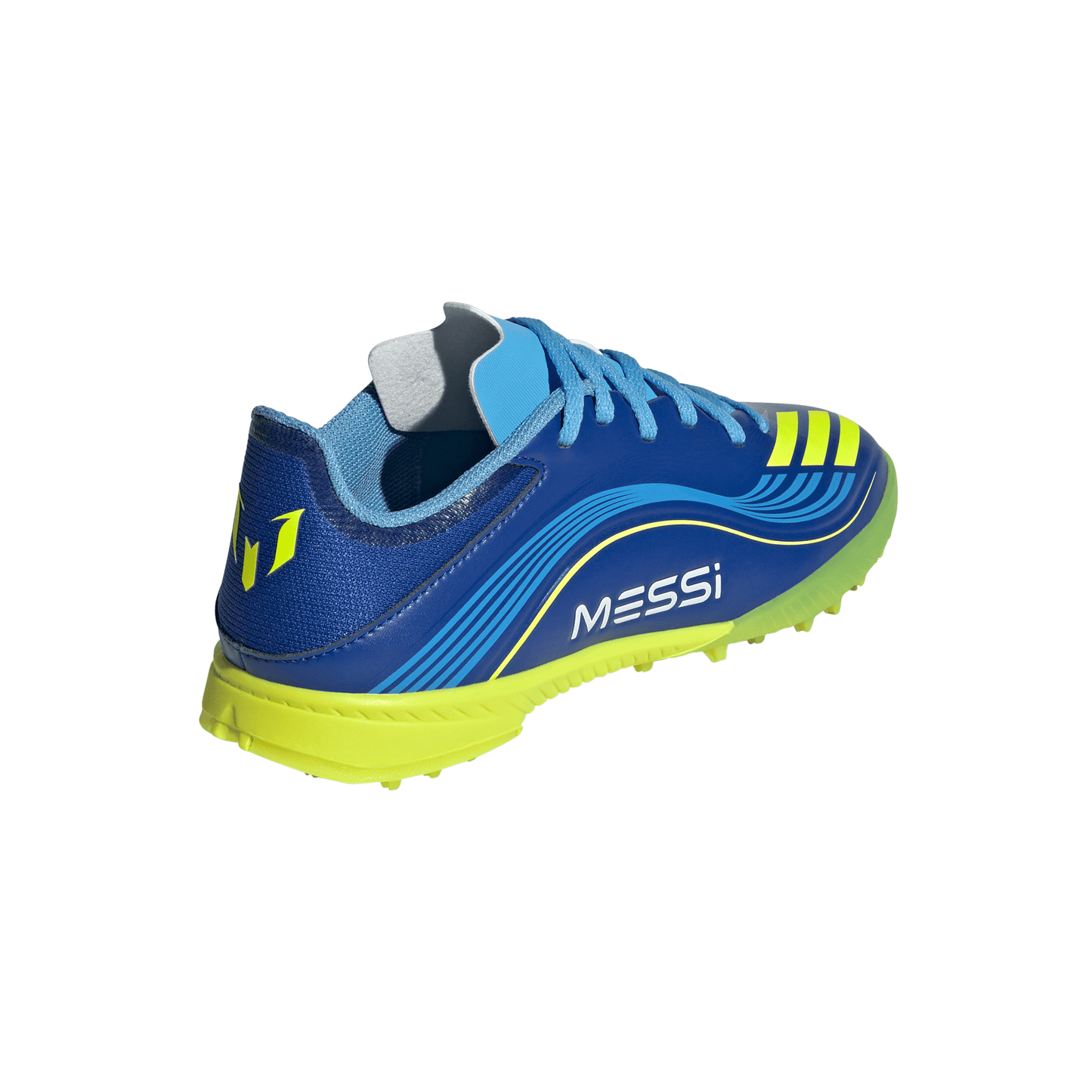 adidas Messi F50 League Junior TF Turf Soccer Cleats- Team Royal Blue/Solar Yellow/Semi Blue Burst