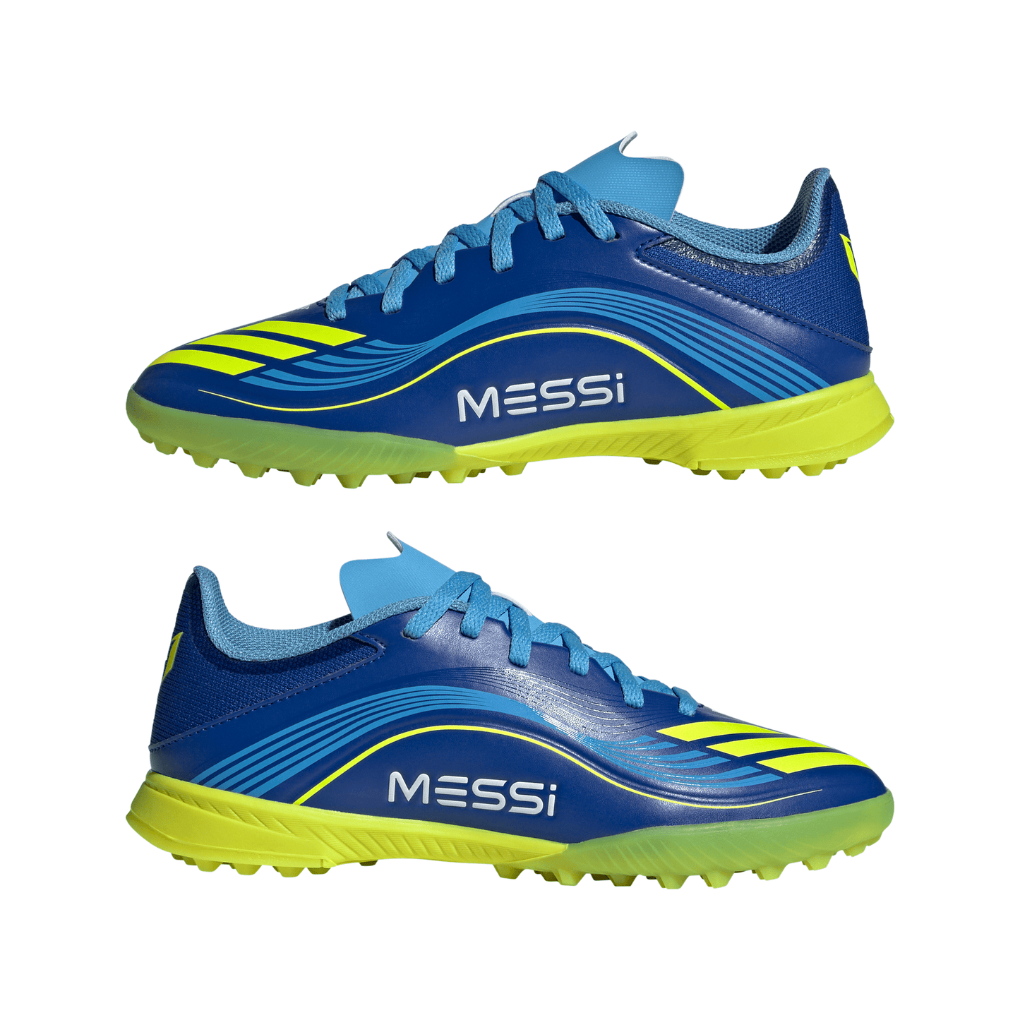 adidas Messi F50 League Junior TF Turf Soccer Cleats- Team Royal Blue/Solar Yellow/Semi Blue Burst