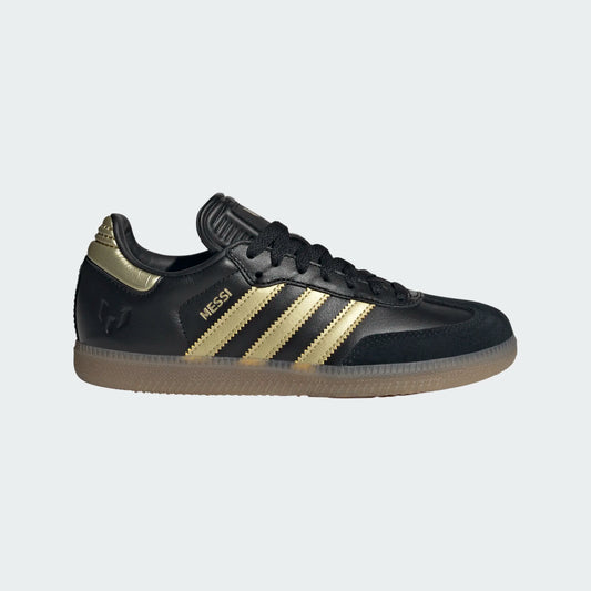 Adidas Junior Samba Messi Indoor Soccer Shoe - Carbon Black/Gold Metallic/Gum