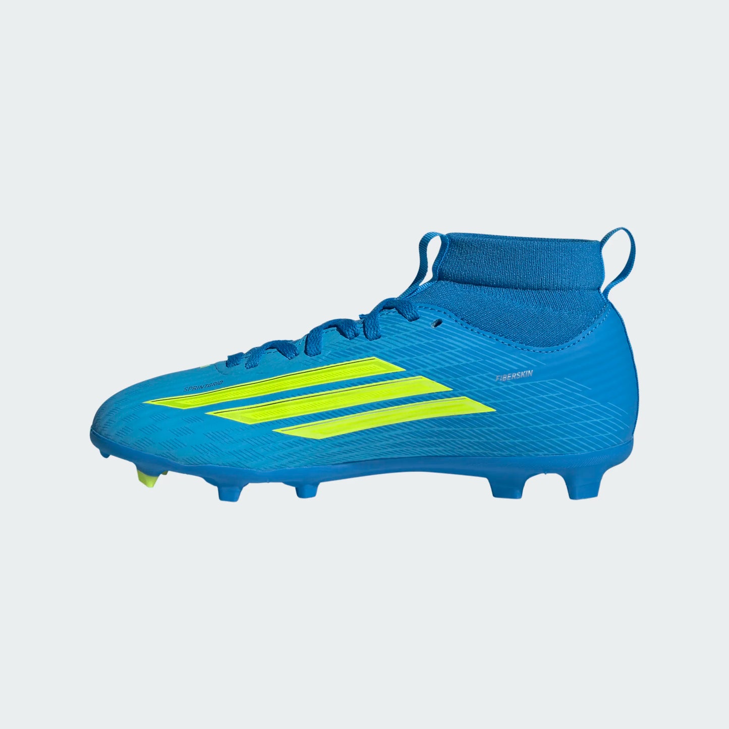 Adidas Junior F50 Mid League FG Firm Ground Soccer Cleat - Lucid Ray Blue/Team Solar Yellow 2/Lucid Aquamarine