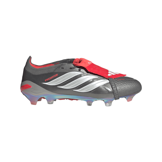 adidas Predator Elite FoldTongue FT FG Firm Ground Soccer Cleats- Iron Metallic / Cloud White / Lucid Red