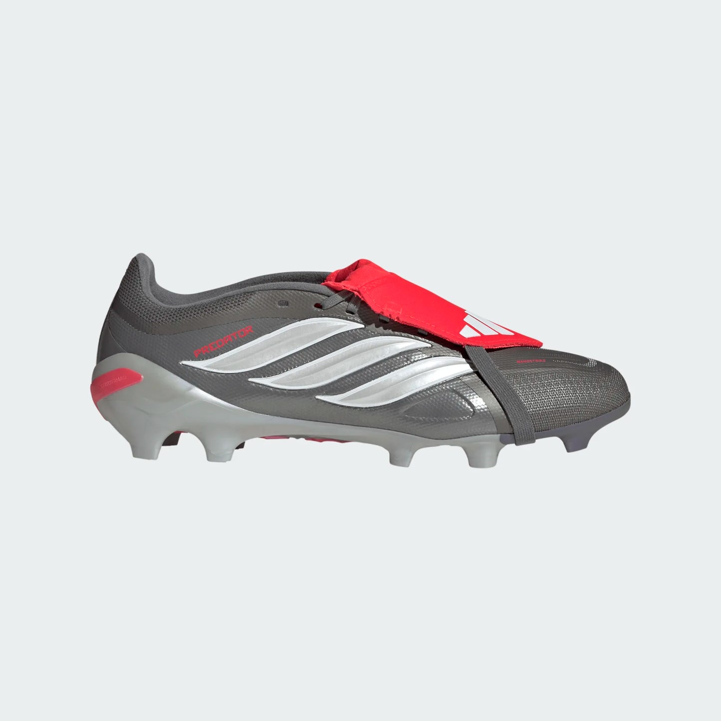 Adidas Predator League Fold Tongue FT FG Firm Ground Soccer Cleat - Iron Metallic/Zero Metallic/Lucid Red