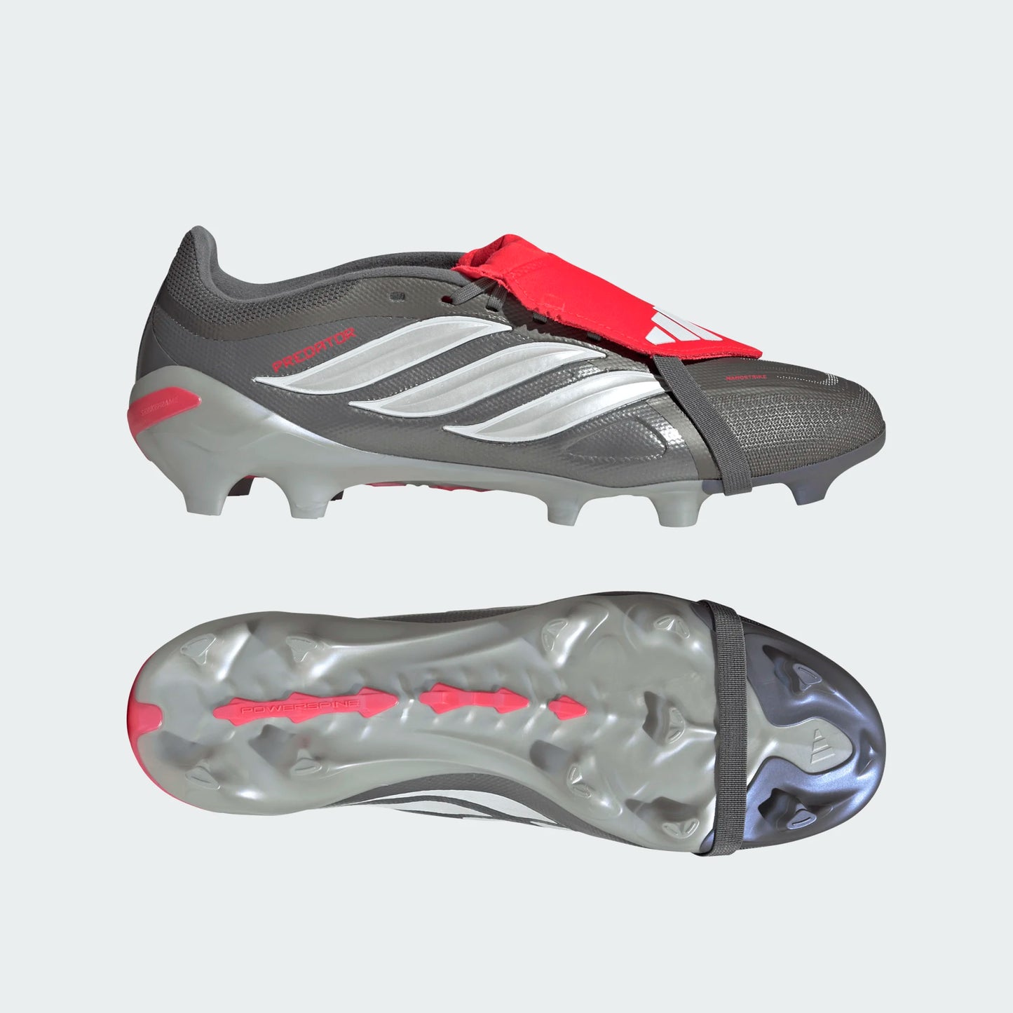 Adidas Predator League Fold Tongue FT FG Firm Ground Soccer Cleat - Iron Metallic/Zero Metallic/Lucid Red