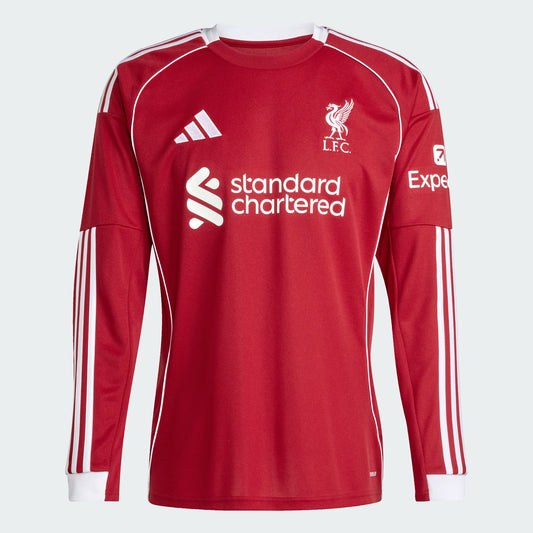 Men's Replica Adidas Liverpool Long Sleeve Home Jersey 25/26