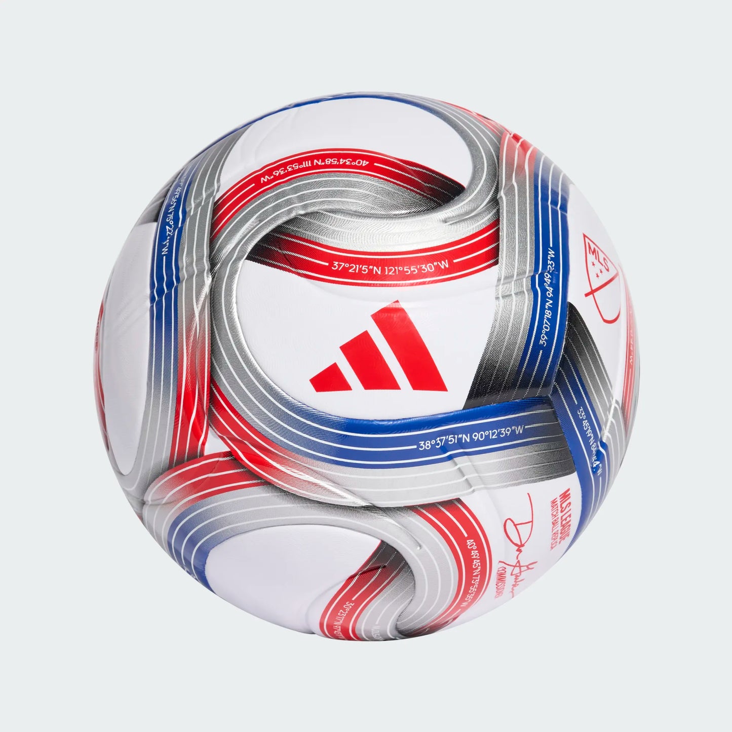 Adidas MLS League NFHS Soccer Ball -  White/Royal Blue/Red/Silver Metallic