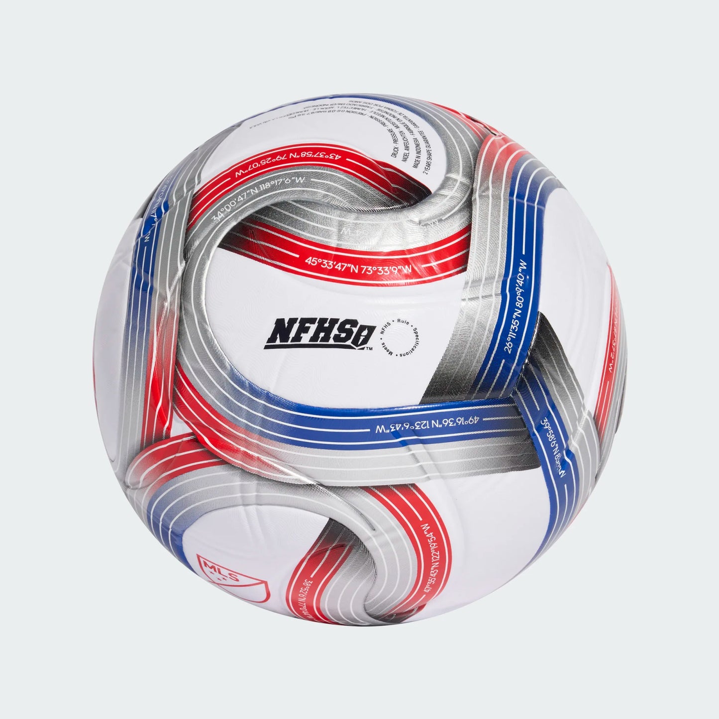 Adidas MLS League NFHS Soccer Ball -  White/Royal Blue/Red/Silver Metallic