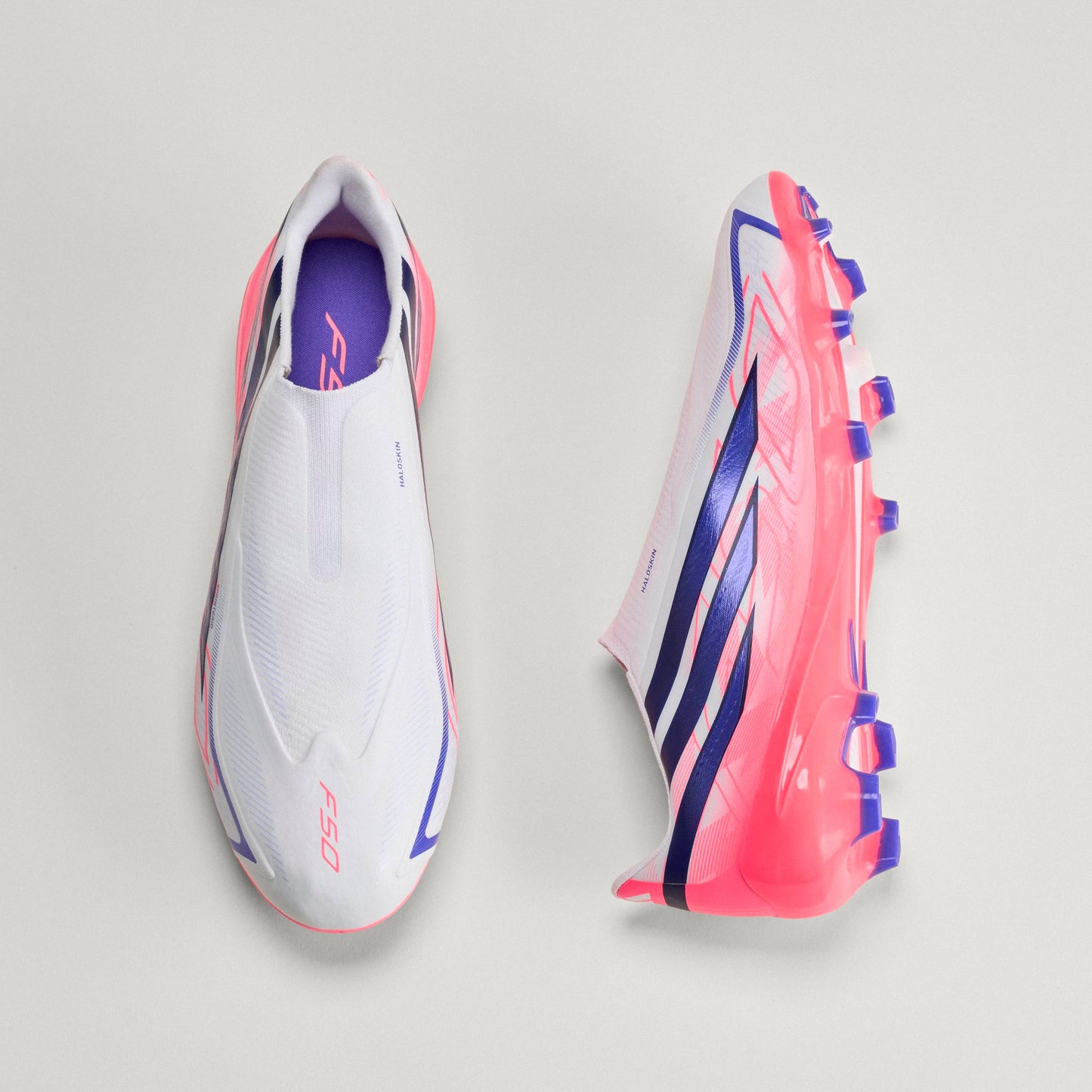 adidas F50 Hyperfast League Laceless FG Firm Ground Soccer Cleats - Cloud White / Solar Purple / Solar Turbo
