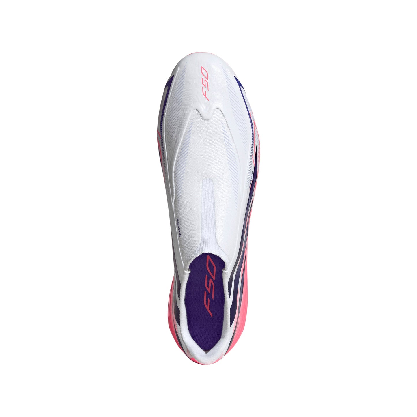 adidas F50 Hyperfast League Laceless FG Firm Ground Soccer Cleats - Cloud White / Solar Purple / Solar Turbo