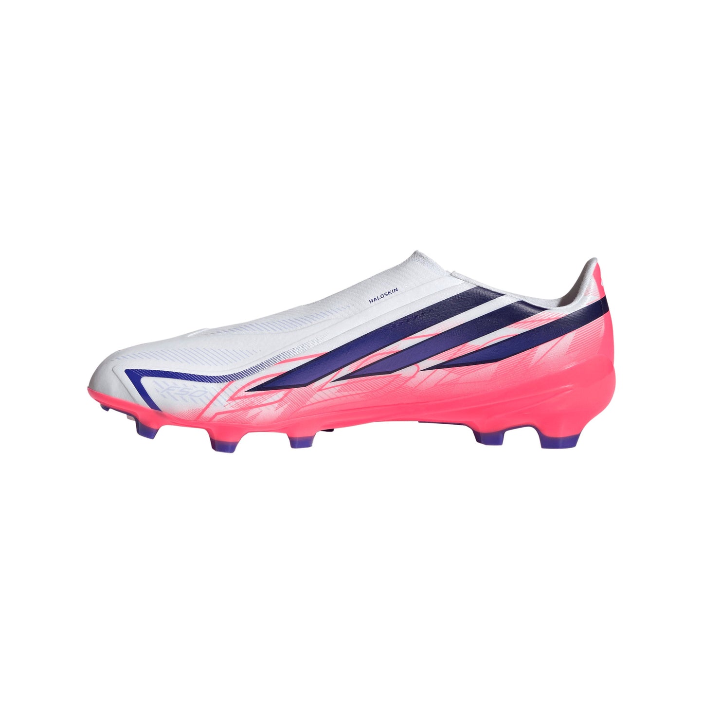 adidas F50 Hyperfast League Laceless FG Firm Ground Soccer Cleats - Cloud White / Solar Purple / Solar Turbo