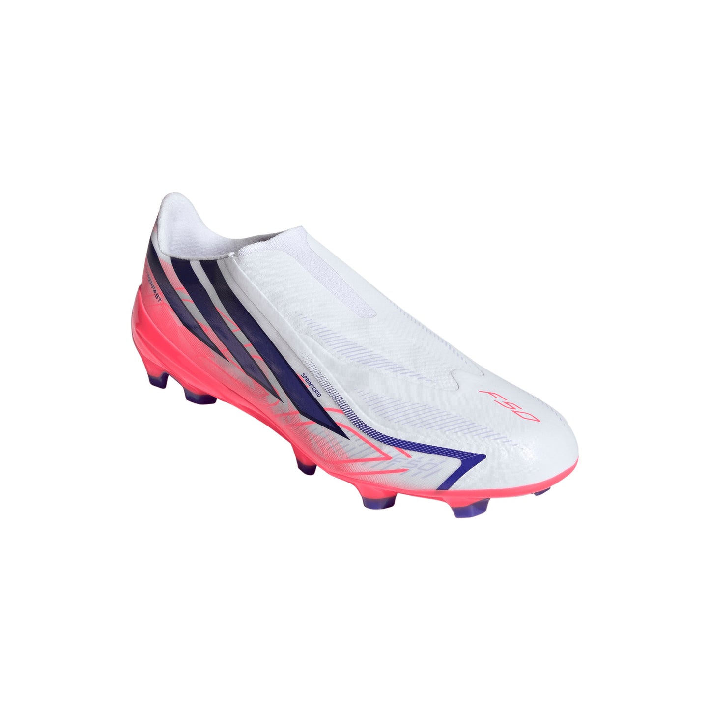 adidas F50 Hyperfast League Laceless FG Firm Ground Soccer Cleats - Cloud White / Solar Purple / Solar Turbo