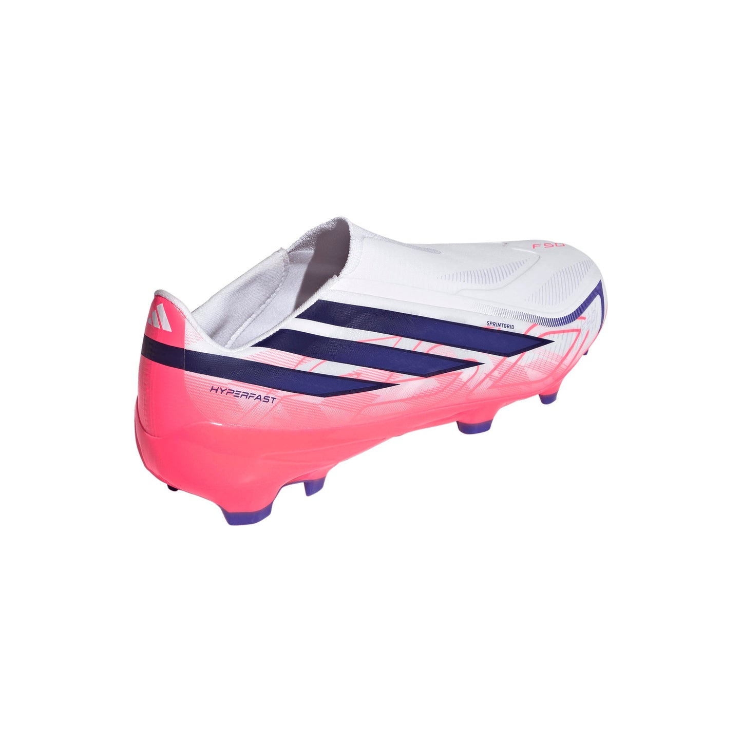 adidas F50 Hyperfast League Laceless FG Firm Ground Soccer Cleats - Cloud White / Solar Purple / Solar Turbo