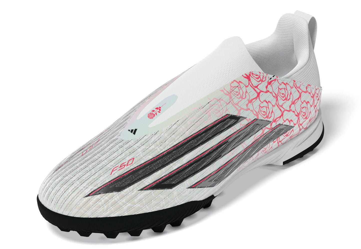 Adidas Junior F50 League Laceless Lamine Yamal TF Turf Soccer Cleat - Cloud White/Core Black/Lucid Red