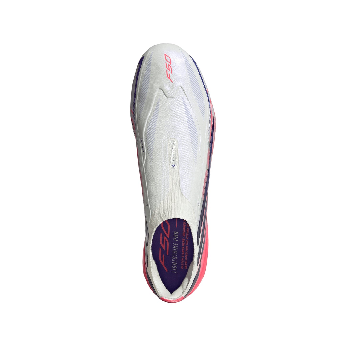 adidas F50 Hyperfast Elite Laceless FG Firm Ground Soccer Cleats- Cloud White / Solar Purple / Solar Turbo
