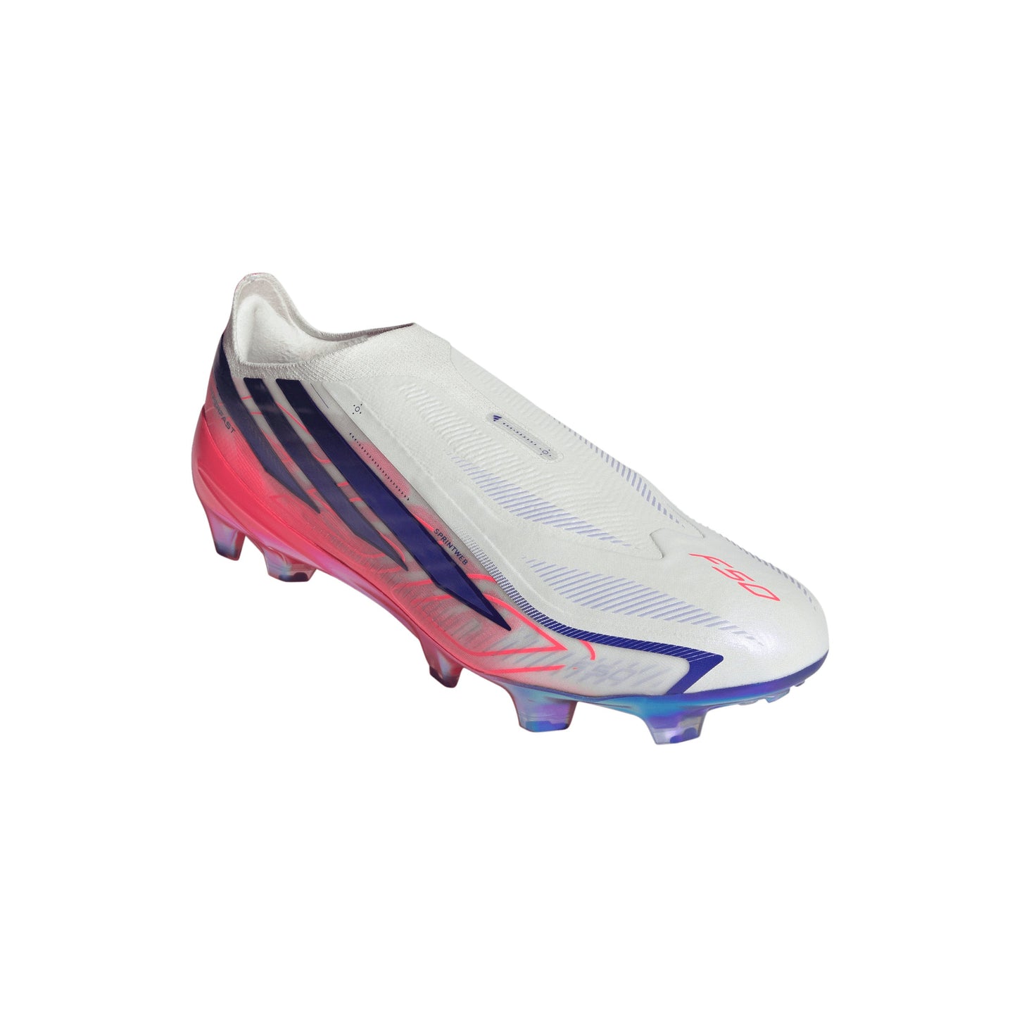 adidas F50 Hyperfast Elite Laceless FG Firm Ground Soccer Cleats- Cloud White / Solar Purple / Solar Turbo