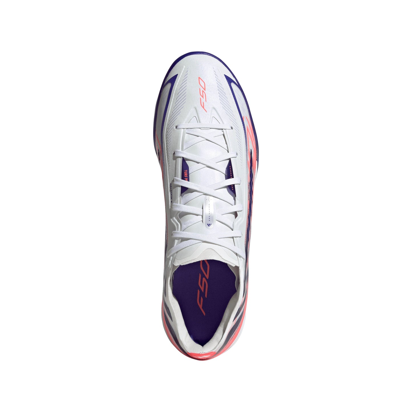 adidas F50 Hyperfast Pro TF Turf Soccer Cleats - Cloud White / Solar Purple / Solar Turbo