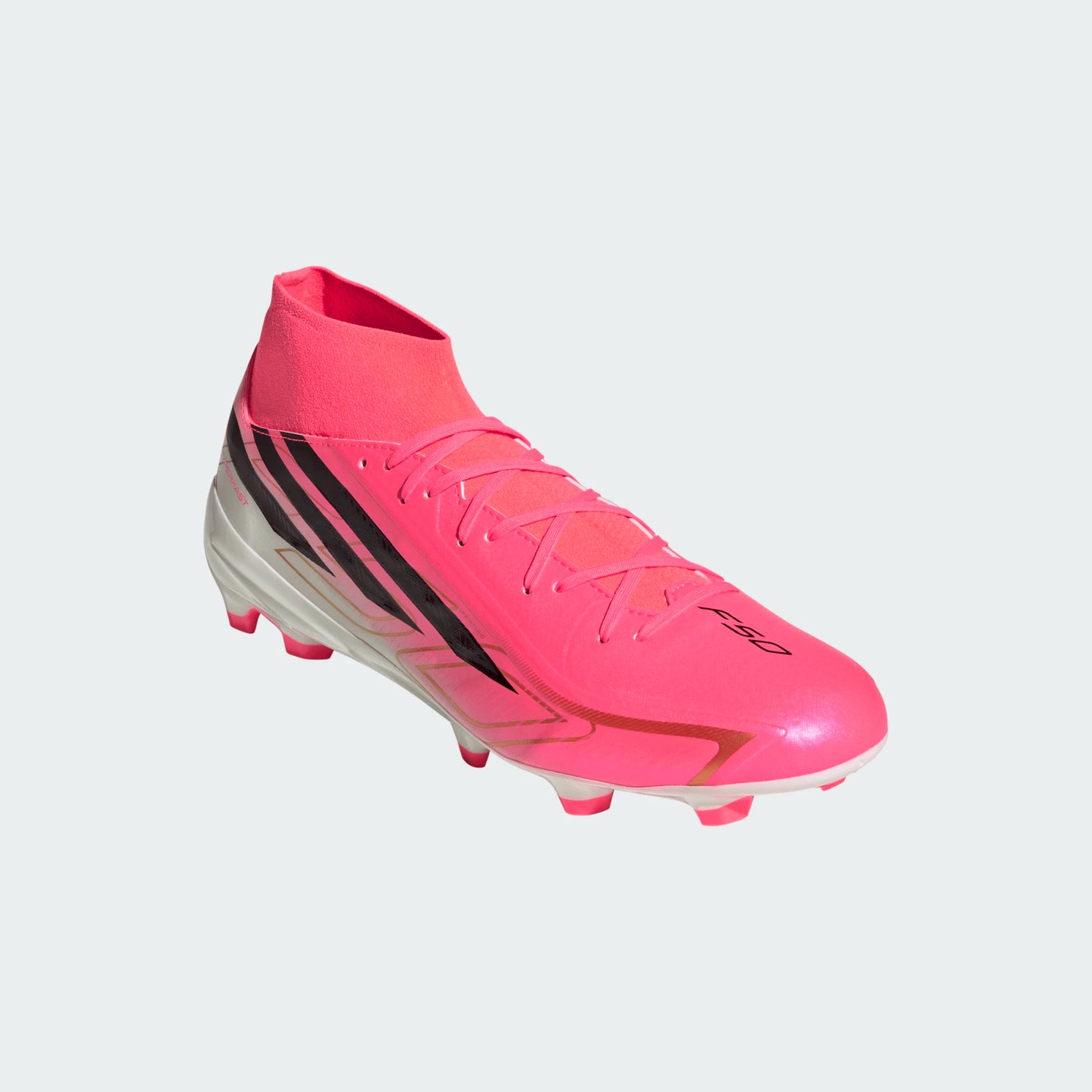 Adidas F50 Hyperfast League Mid FG Firm Ground Soccer Cleats - Solar Turbo/Core Black/Gold Metallic