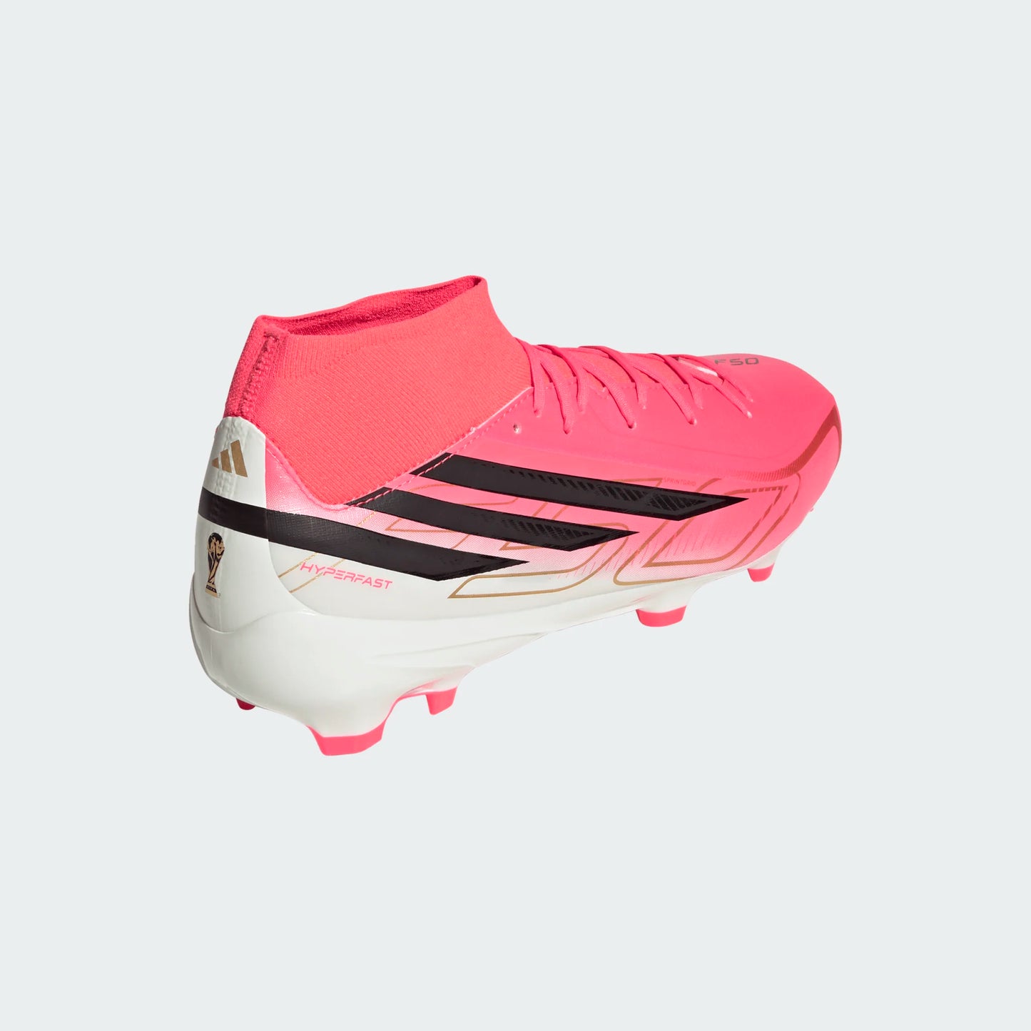 Adidas F50 Hyperfast League Mid FG Firm Ground Soccer Cleats - Solar Turbo/Core Black/Gold Metallic