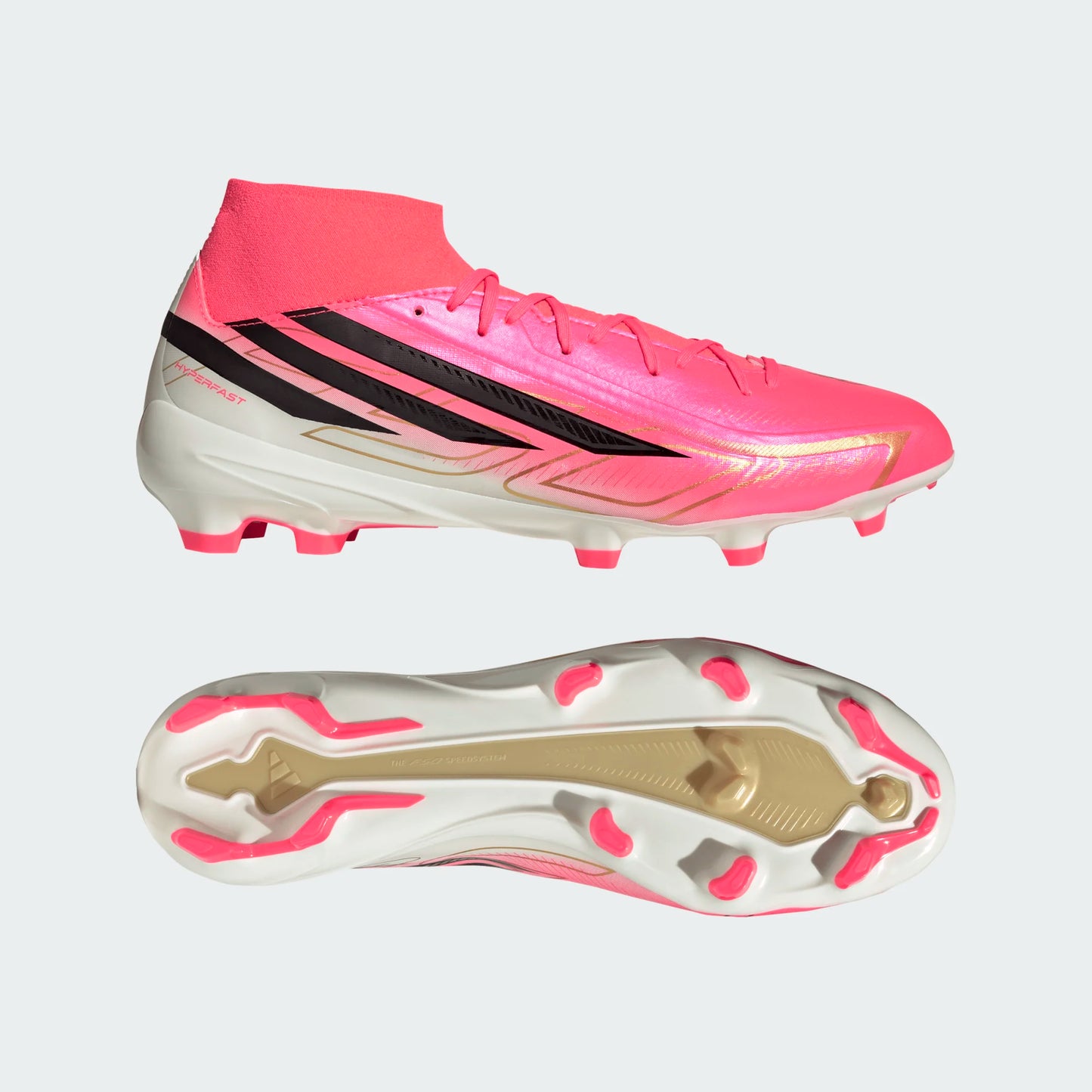 Adidas F50 Hyperfast League Mid FG Firm Ground Soccer Cleats - Solar Turbo/Core Black/Gold Metallic