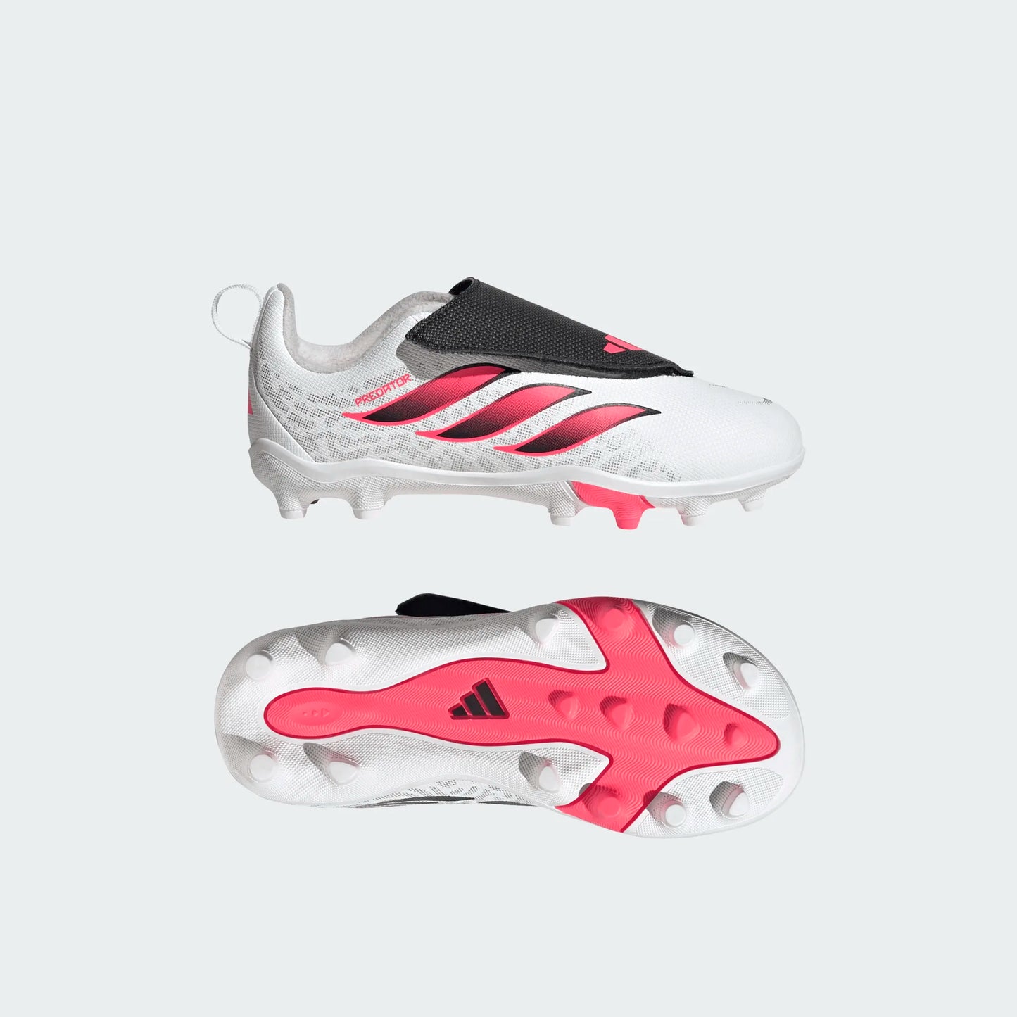 Adidas Junior Predator Club Velcro FG/MG Firm Ground Soccer Cleat - Cloud White/Solar Turbo/Core Black