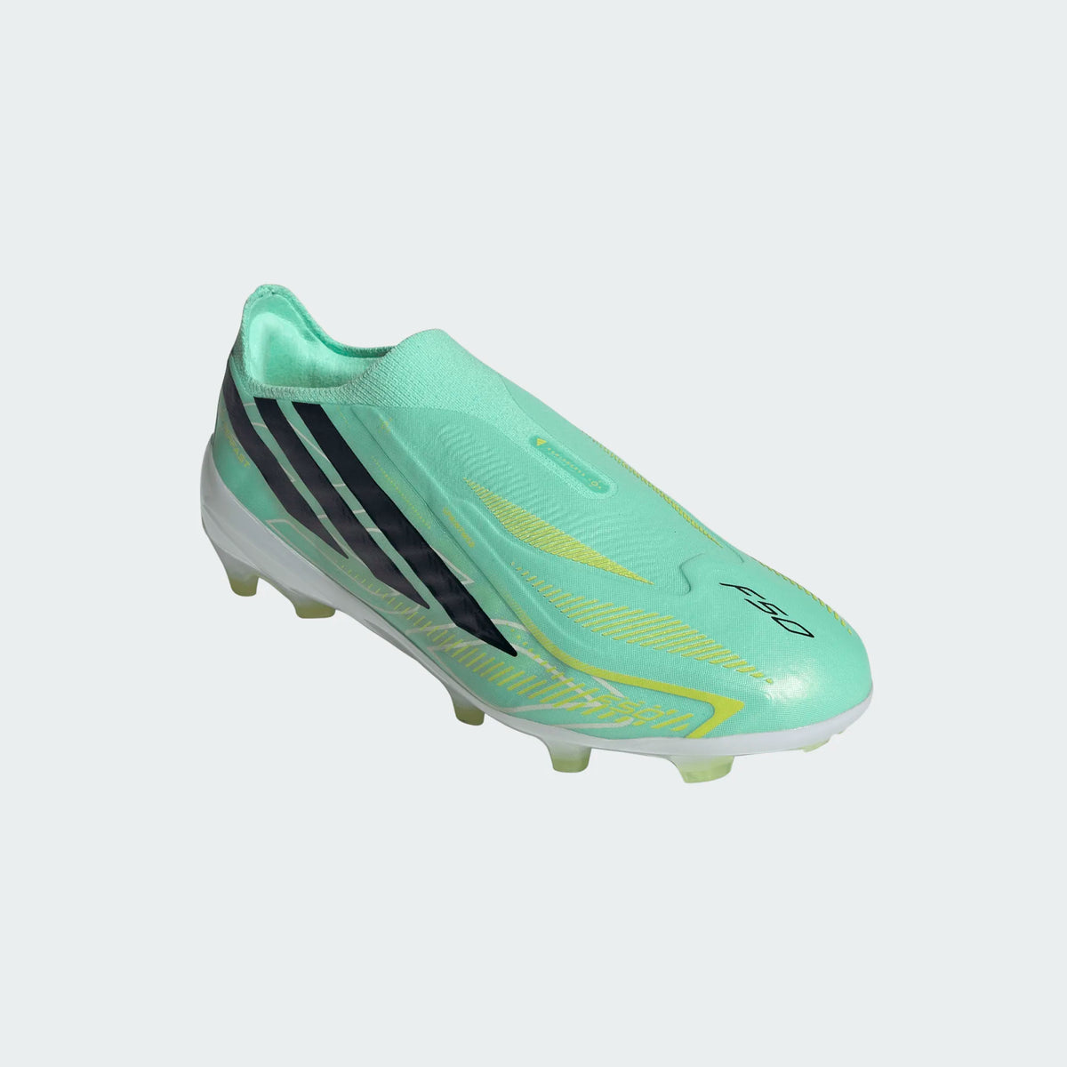 Adidas Junior F50 Hyperfast Elite Laceless FG Firm Ground Soccer Cleat - Pulse Mint/Core Black/Solar Lemon