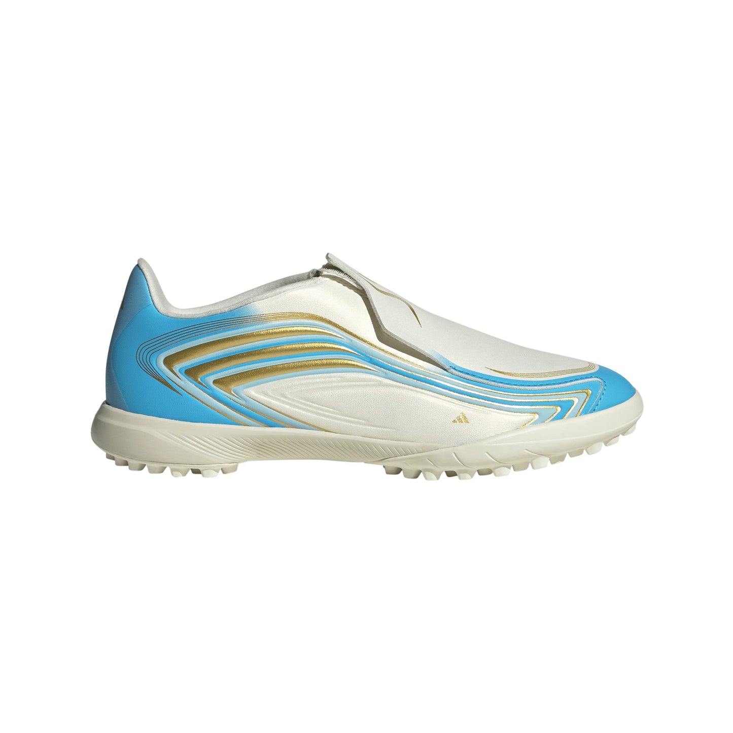 adidas Messi F50 League Junior TF Turf Soccer Cleats - Ivory/Semi Blue Burst/Icey Blue
