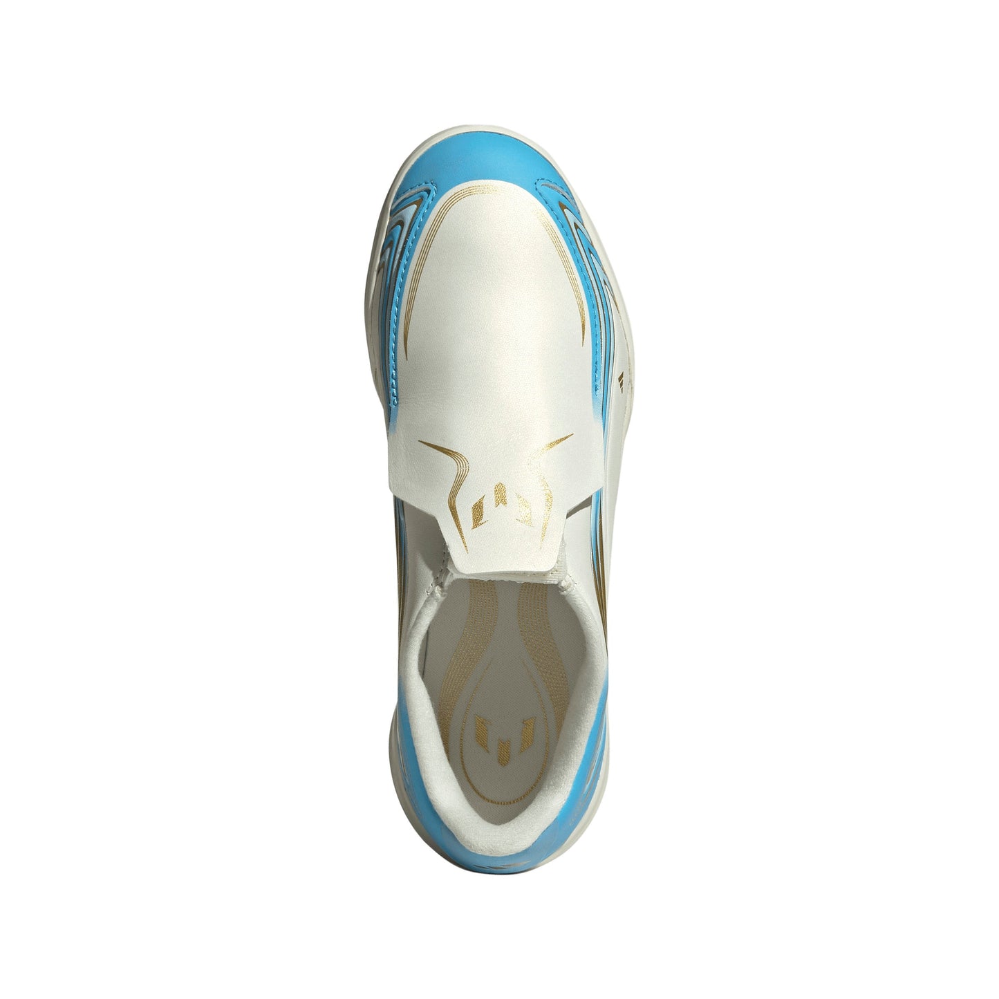 adidas Messi F50 League Junior TF Turf Soccer Cleats - Ivory/Semi Blue Burst/Icey Blue