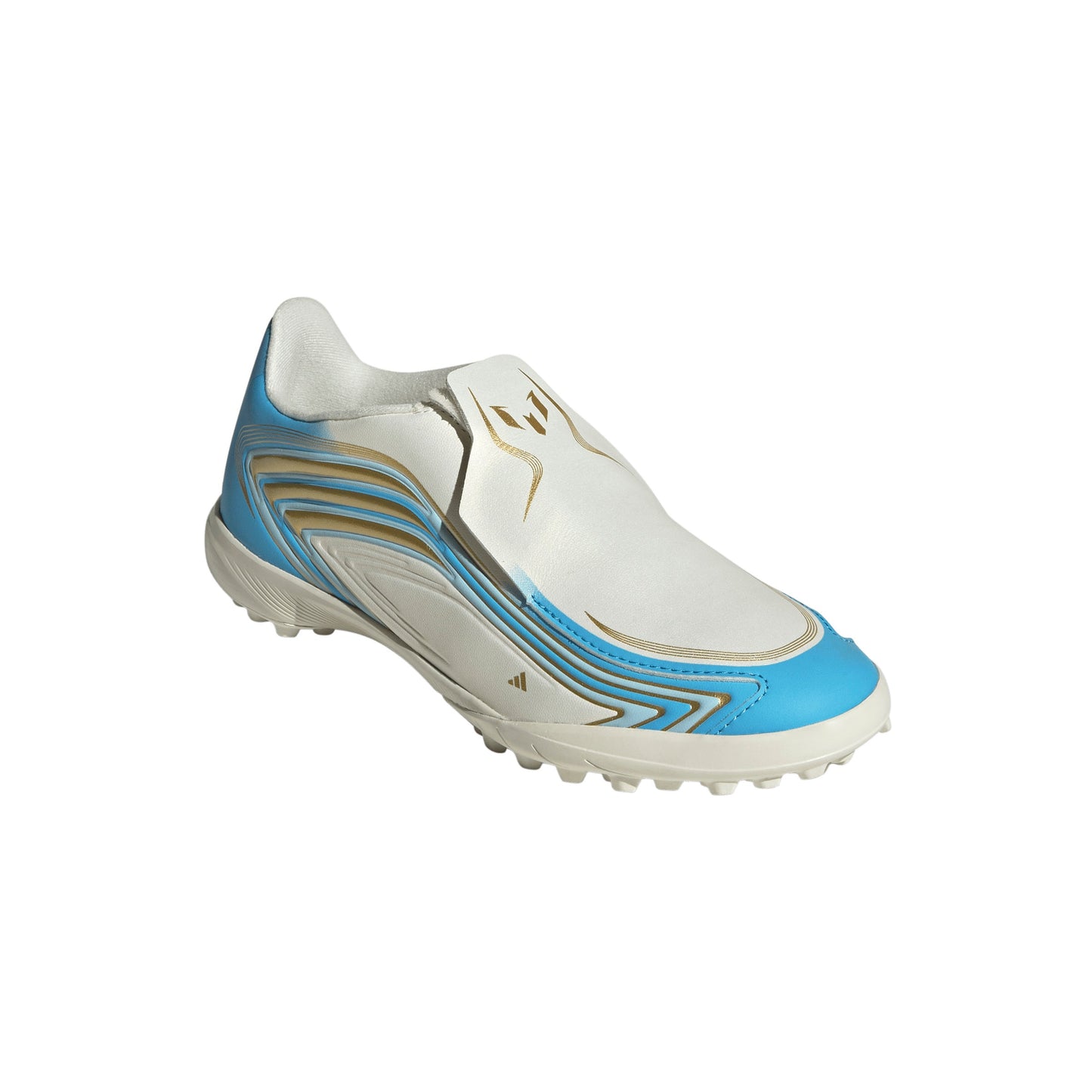 adidas Messi F50 League Junior TF Turf Soccer Cleats - Ivory/Semi Blue Burst/Icey Blue