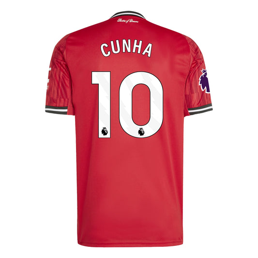 Men's Replica Adidas Cunha Manchester United Home Jersey 25/26