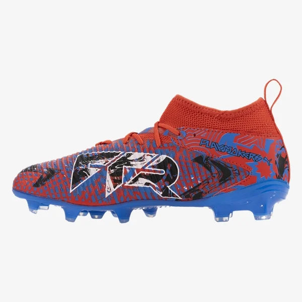 Puma Junior Future 8 Match Playmakers FG/AG Firm Ground Soccer Cleat - Red/Black/Ultra Blue/Pink Pixel