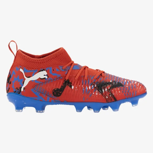 Puma Junior Future 8 Match Playmakers FG/AG Firm Ground Soccer Cleat - Red/Black/Ultra Blue/Pink Pixel