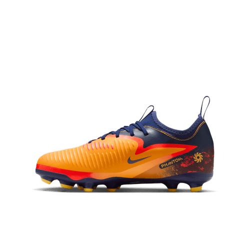 Nike Junior Phantom 6 Low Academy Erling Haaland FG Firm Ground Soccer Cleats - Laser Orange/Lemon Venom/Blue Void