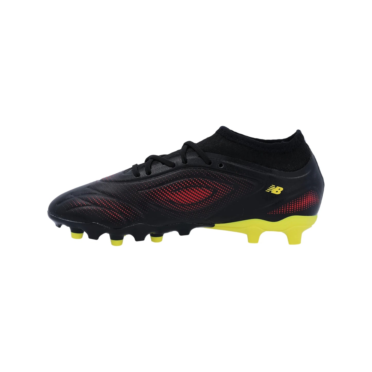 New Balance Junior Tekela Low Laced V5 Team FG Firm Ground Soccer Cleat - Black/Punch Yellow/Fire Cracker