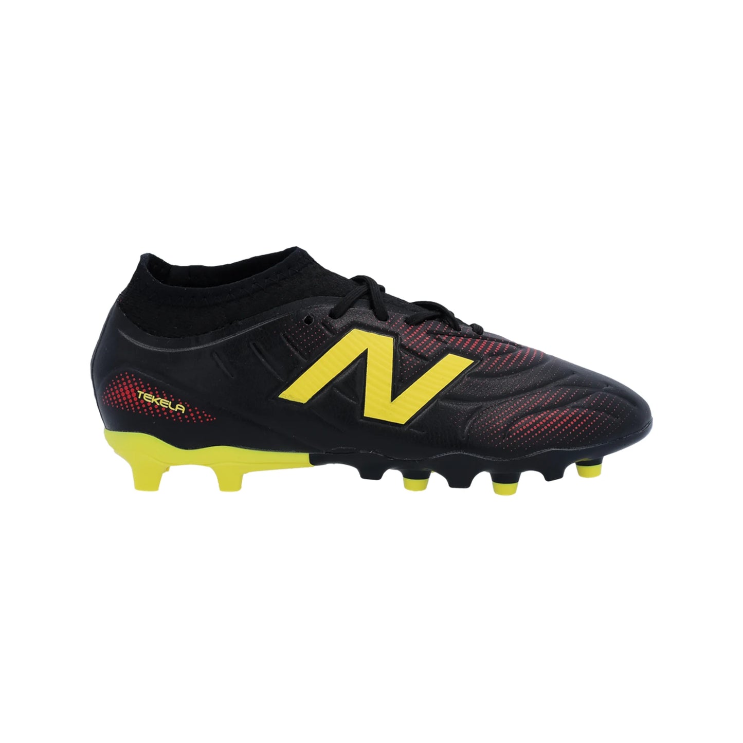 New Balance Junior Tekela Low Laced V5 Team FG Firm Ground Soccer Cleat - Black/Punch Yellow/Fire Cracker