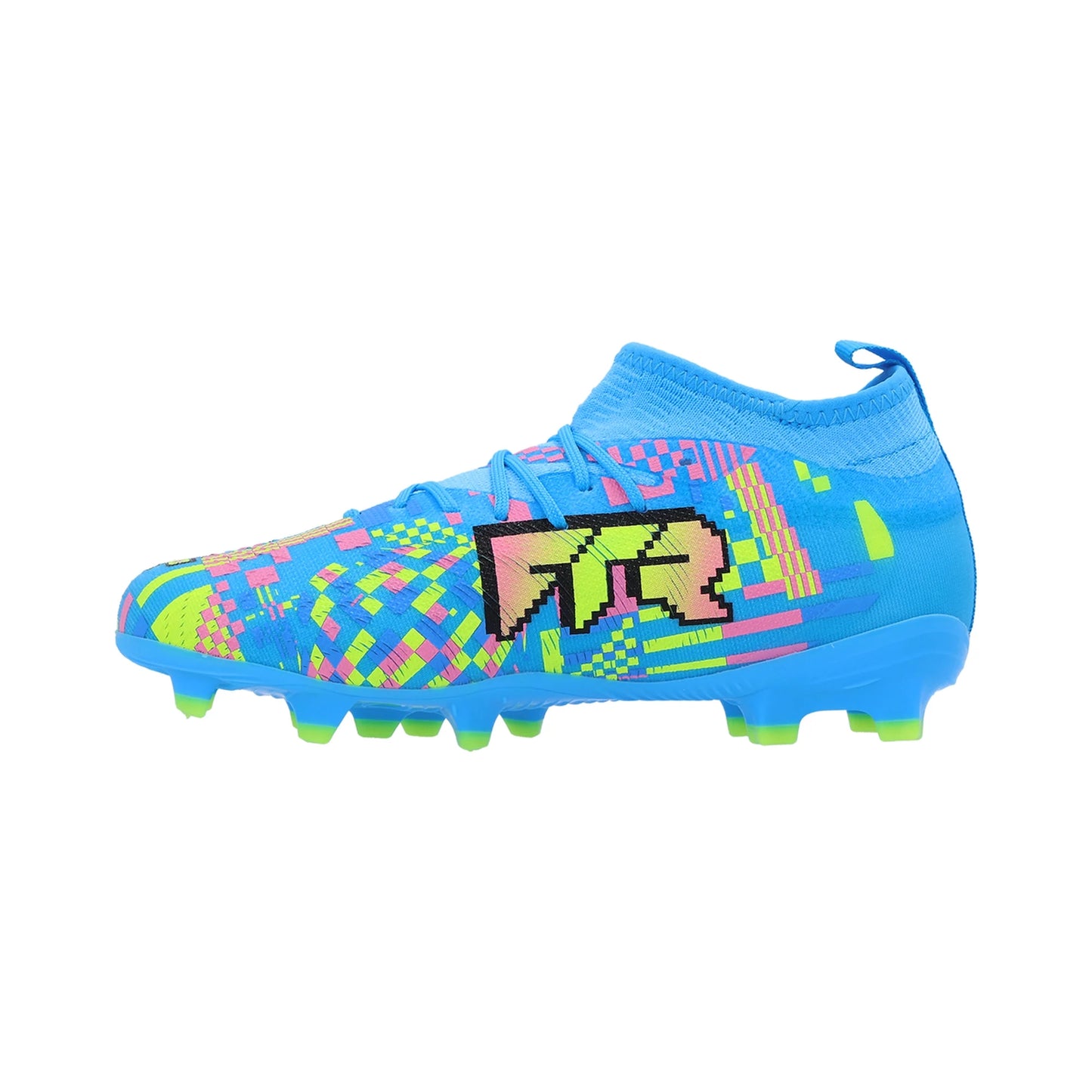 Puma Junior Future 9 Match FG/AG Firm Ground Soccer Cleat - White/Blue Glimmer/Pink Glimmer/Yellow Alert
