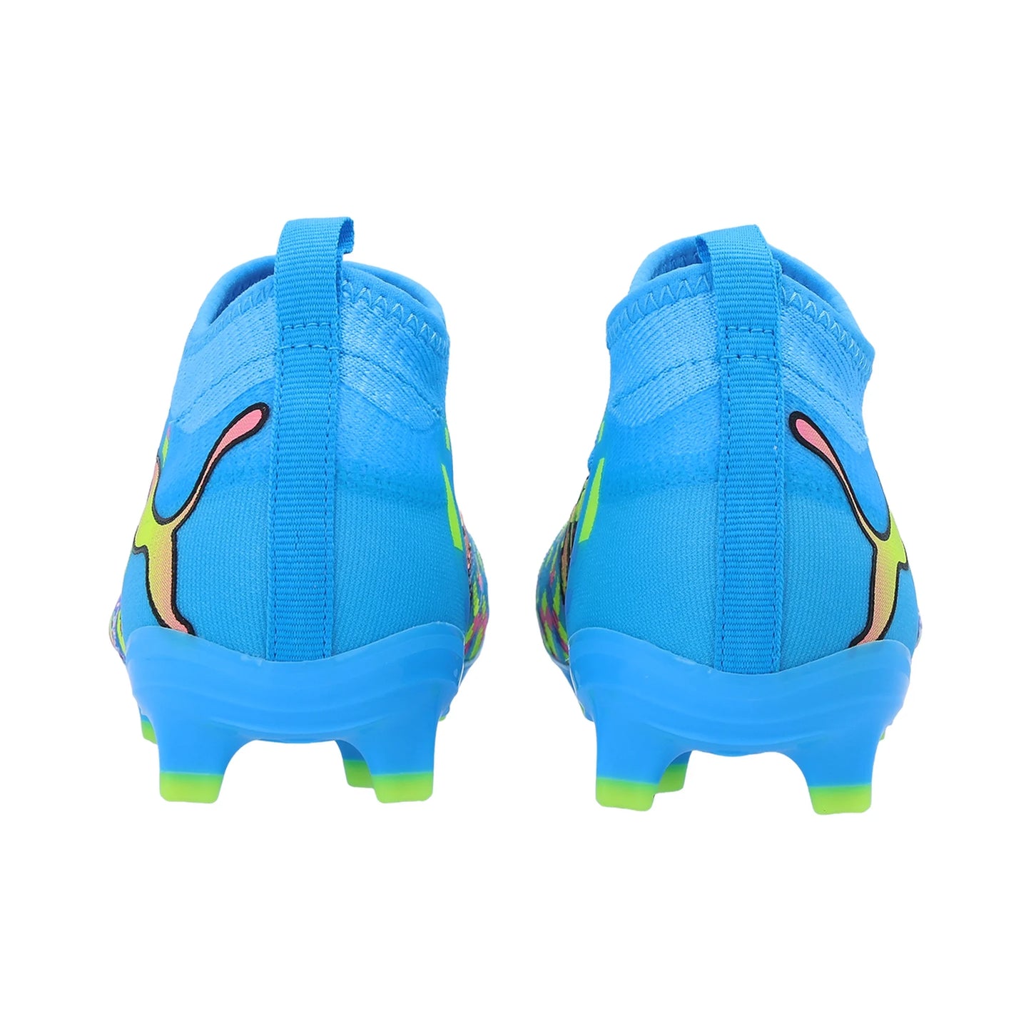 Puma Junior Future 9 Match FG/AG Firm Ground Soccer Cleat - White/Blue Glimmer/Pink Glimmer/Yellow Alert